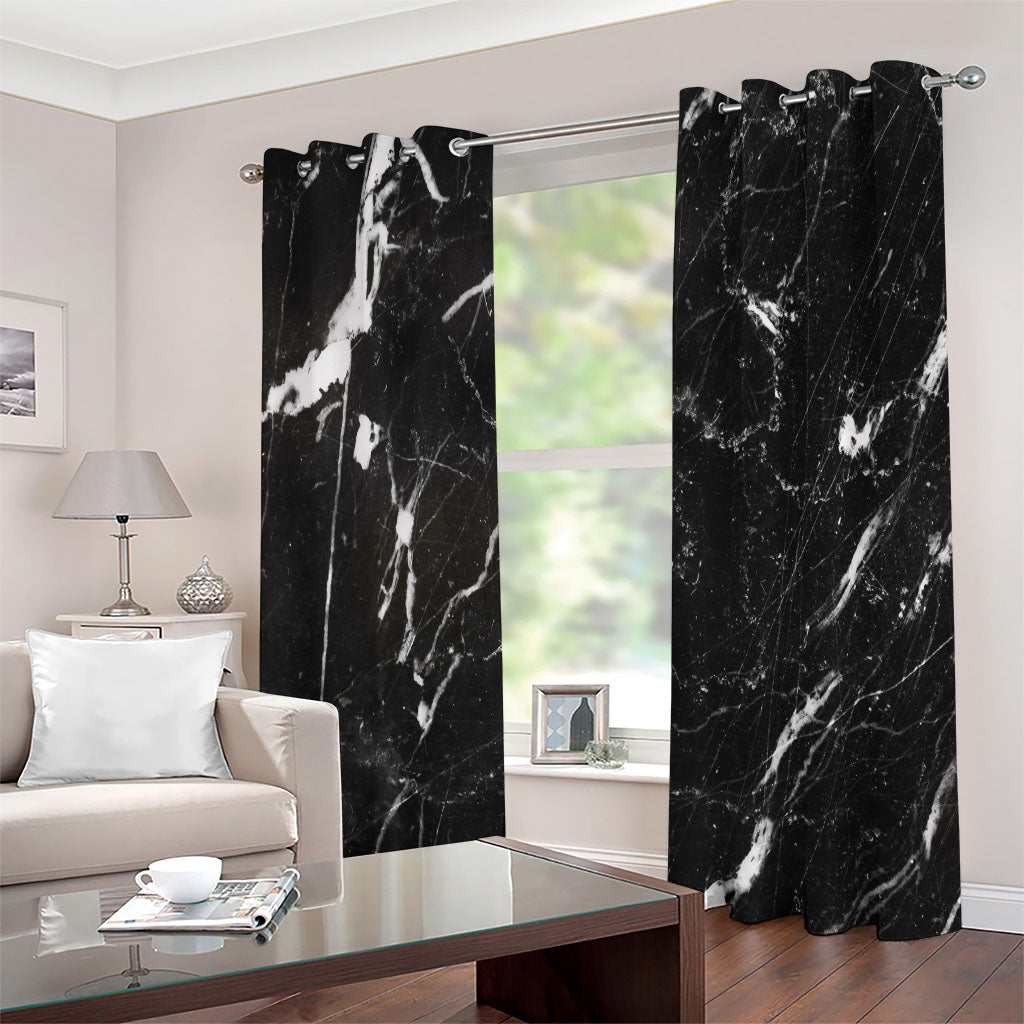 Black White Scratch Marble Print Extra Wide Grommet Curtains