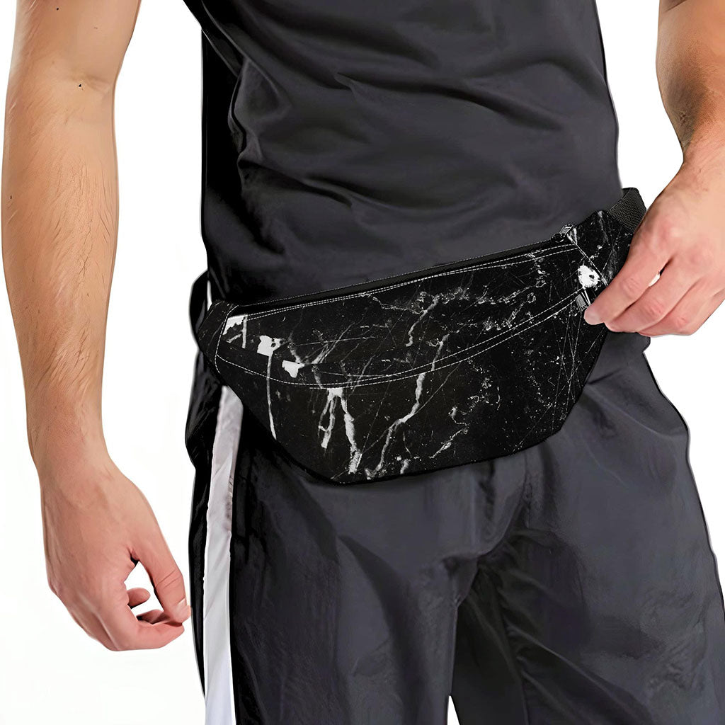 Black White Scratch Marble Print Fanny Pack