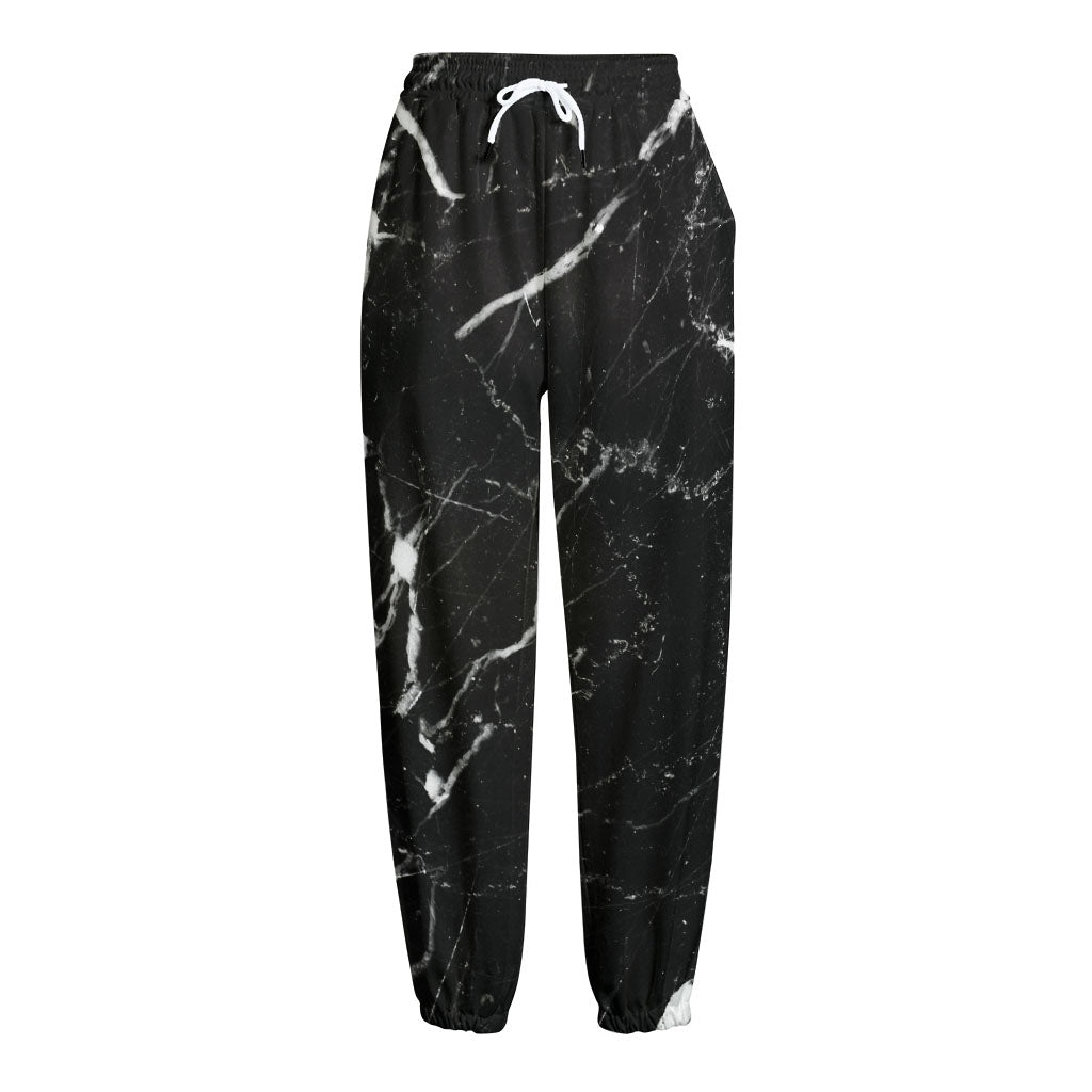 Black White Scratch Marble Print Fleece Lined Knit Pants