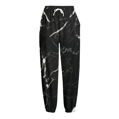 Black White Scratch Marble Print Fleece Lined Knit Pants