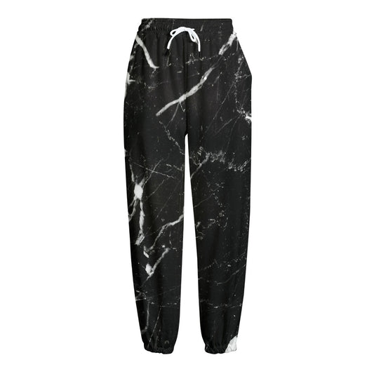 Black White Scratch Marble Print Fleece Lined Knit Pants