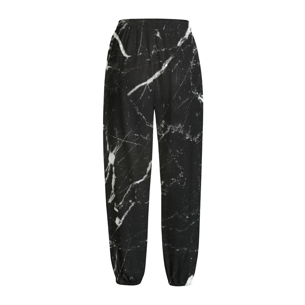 Black White Scratch Marble Print Fleece Lined Knit Pants