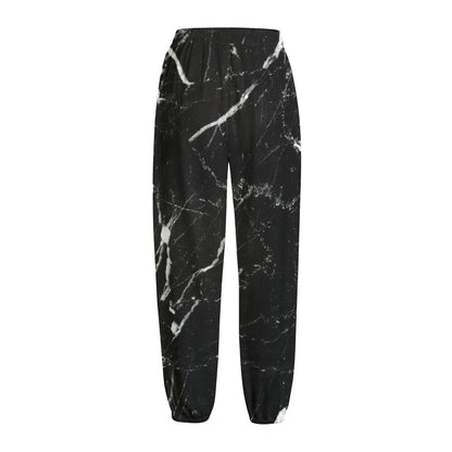 Black White Scratch Marble Print Fleece Lined Knit Pants
