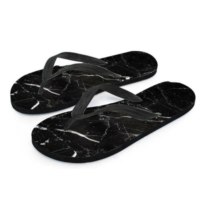 Black White Scratch Marble Print Flip Flops