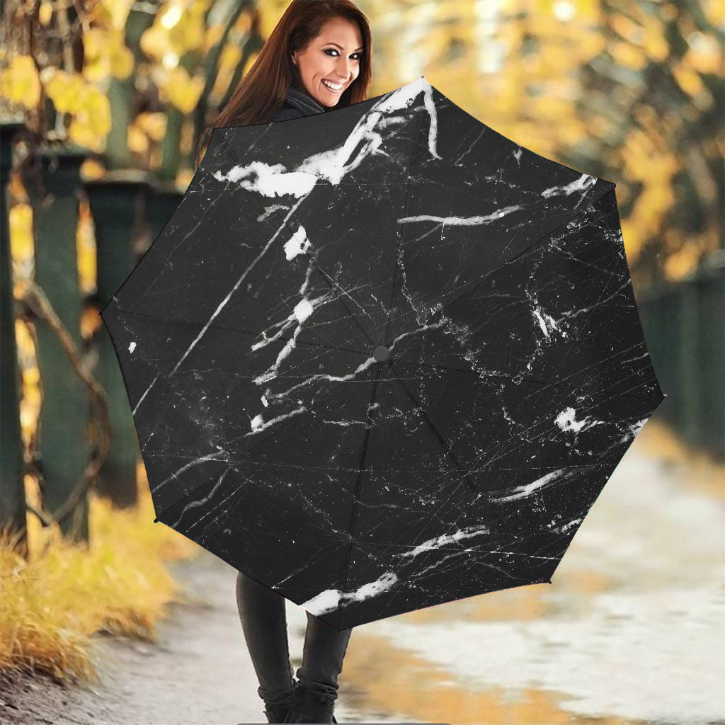 Black White Scratch Marble Print Foldable Umbrella