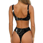 Black White Scratch Marble Print Front Bow Tie Bikini