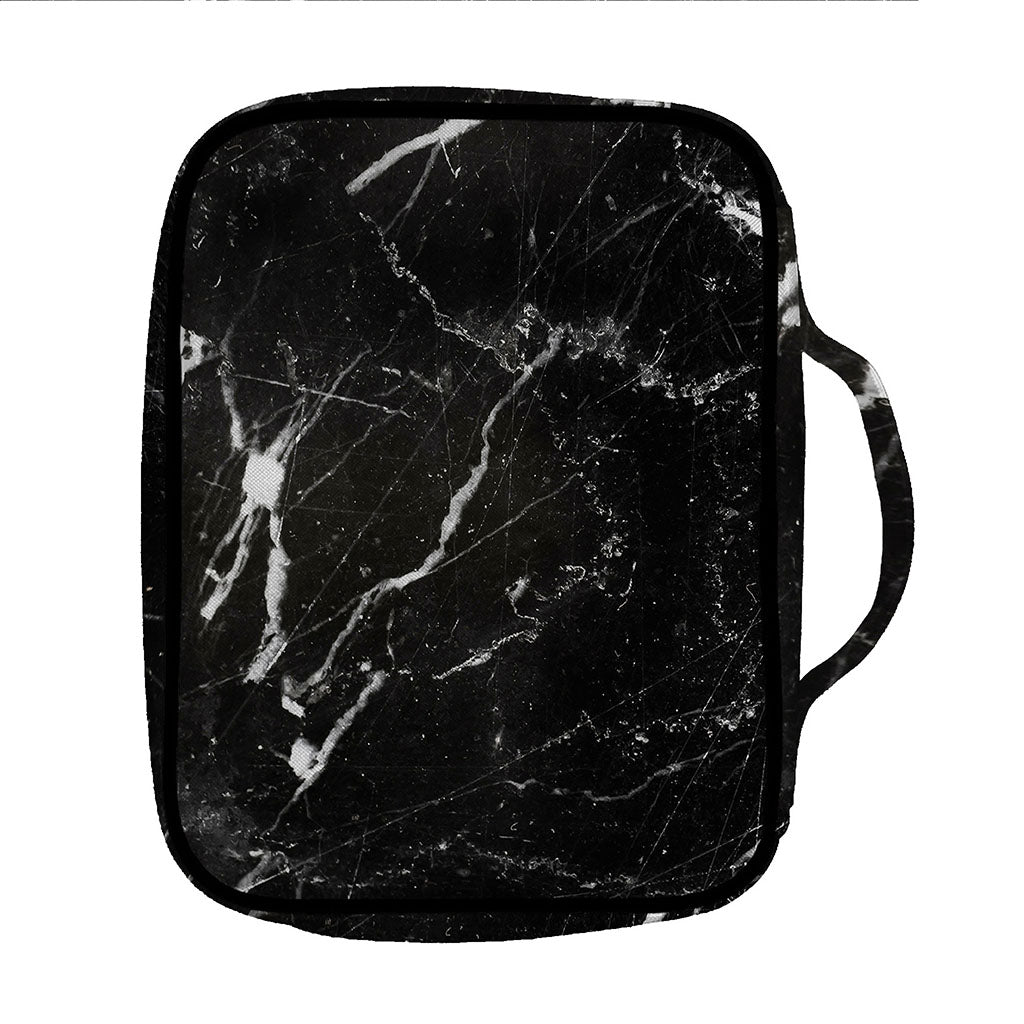 Black White Scratch Marble Print Front Pocket Bible Bag