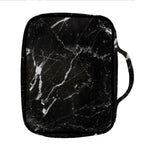 Black White Scratch Marble Print Front Pocket Bible Bag