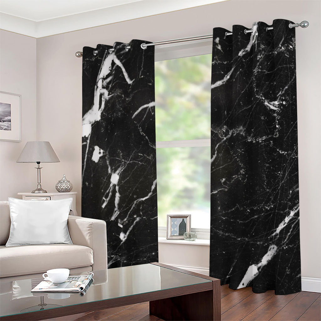 Black White Scratch Marble Print Grommet Curtains