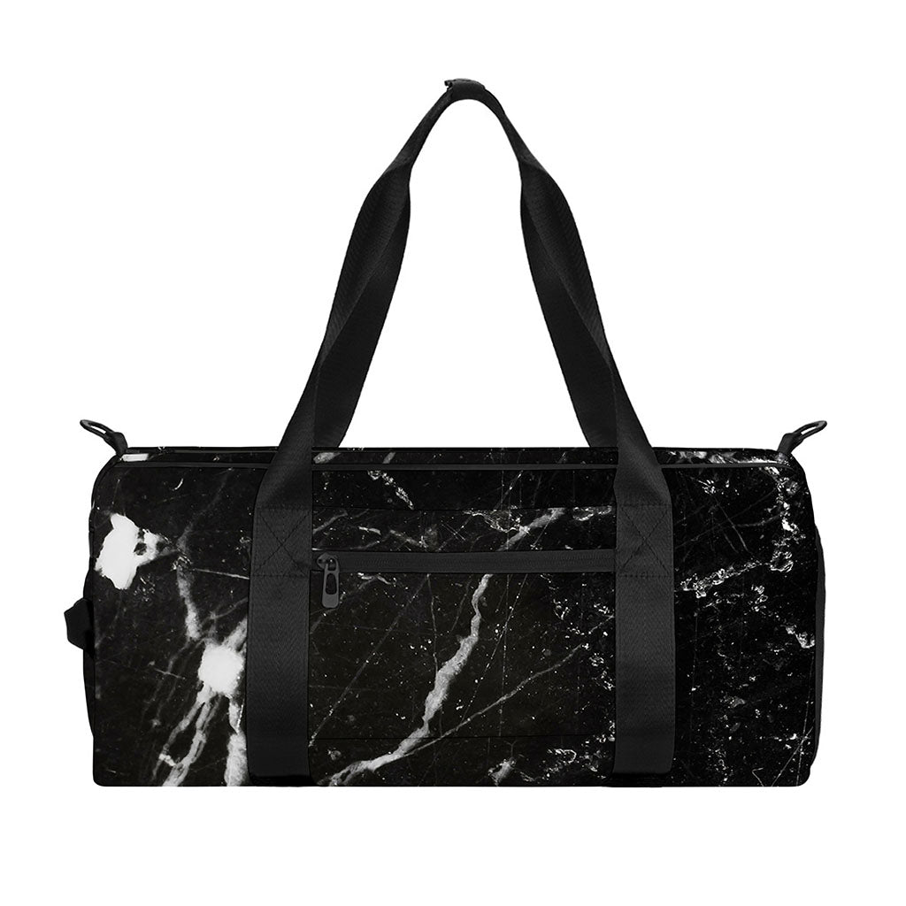 Black White Scratch Marble Print Gym Bag