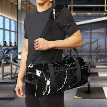 Black White Scratch Marble Print Gym Bag