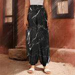 Black White Scratch Marble Print Harem Pants