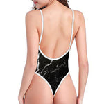 Black White Scratch Marble Print High Cut One Piece Swimsuit