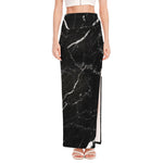 Black White Scratch Marble Print High Slit Maxi Skirt