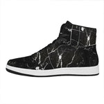 Black White Scratch Marble Print High Top Leather Sneakers
