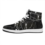 Black White Scratch Marble Print High Top Leather Sneakers