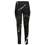 Black White Scratch Marble Print High-Waisted Pocket Leggings