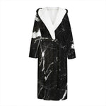 Black White Scratch Marble Print Hooded Bathrobe