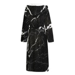 Black White Scratch Marble Print Hooded Bathrobe