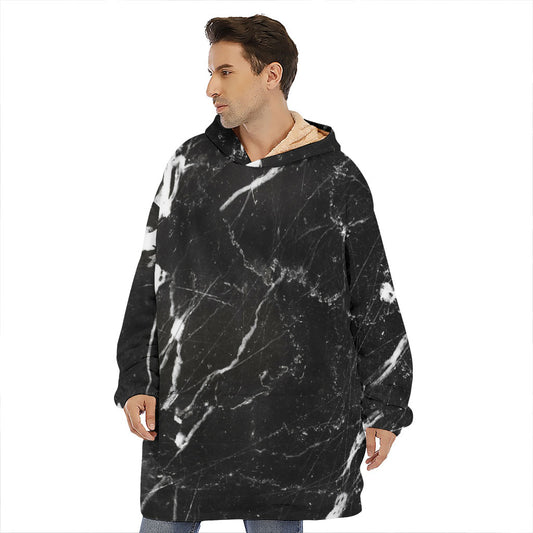 Black White Scratch Marble Print Hoodie Blanket