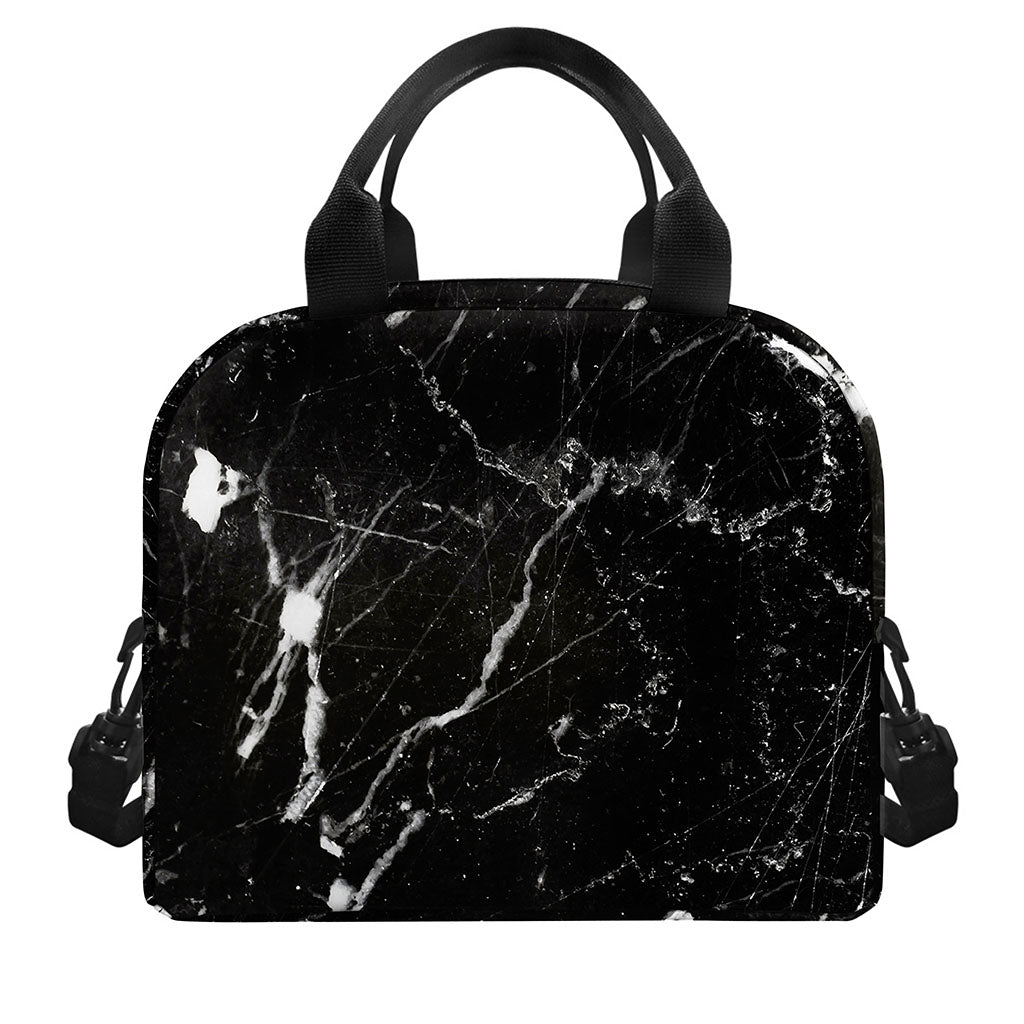 Black White Scratch Marble Print Insulated Lunch Bag