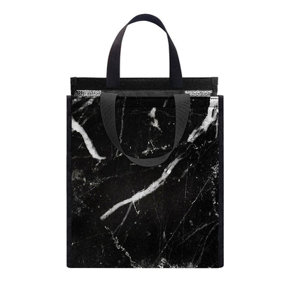 Black White Scratch Marble Print Insulated Lunch Tote