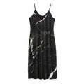 Black White Scratch Marble Print Jersey Midi Cami Dress