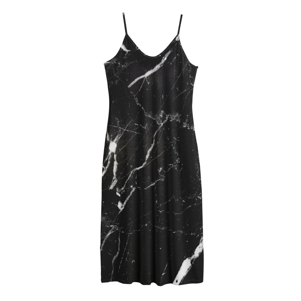 Black White Scratch Marble Print Jersey Midi Cami Dress
