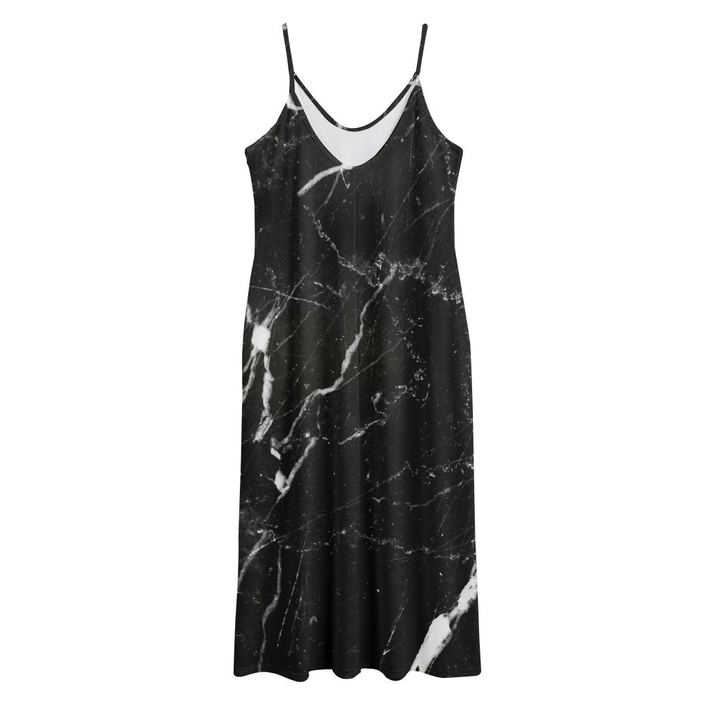 Black White Scratch Marble Print Jersey Midi Cami Dress