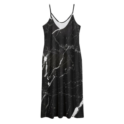 Black White Scratch Marble Print Jersey Midi Cami Dress