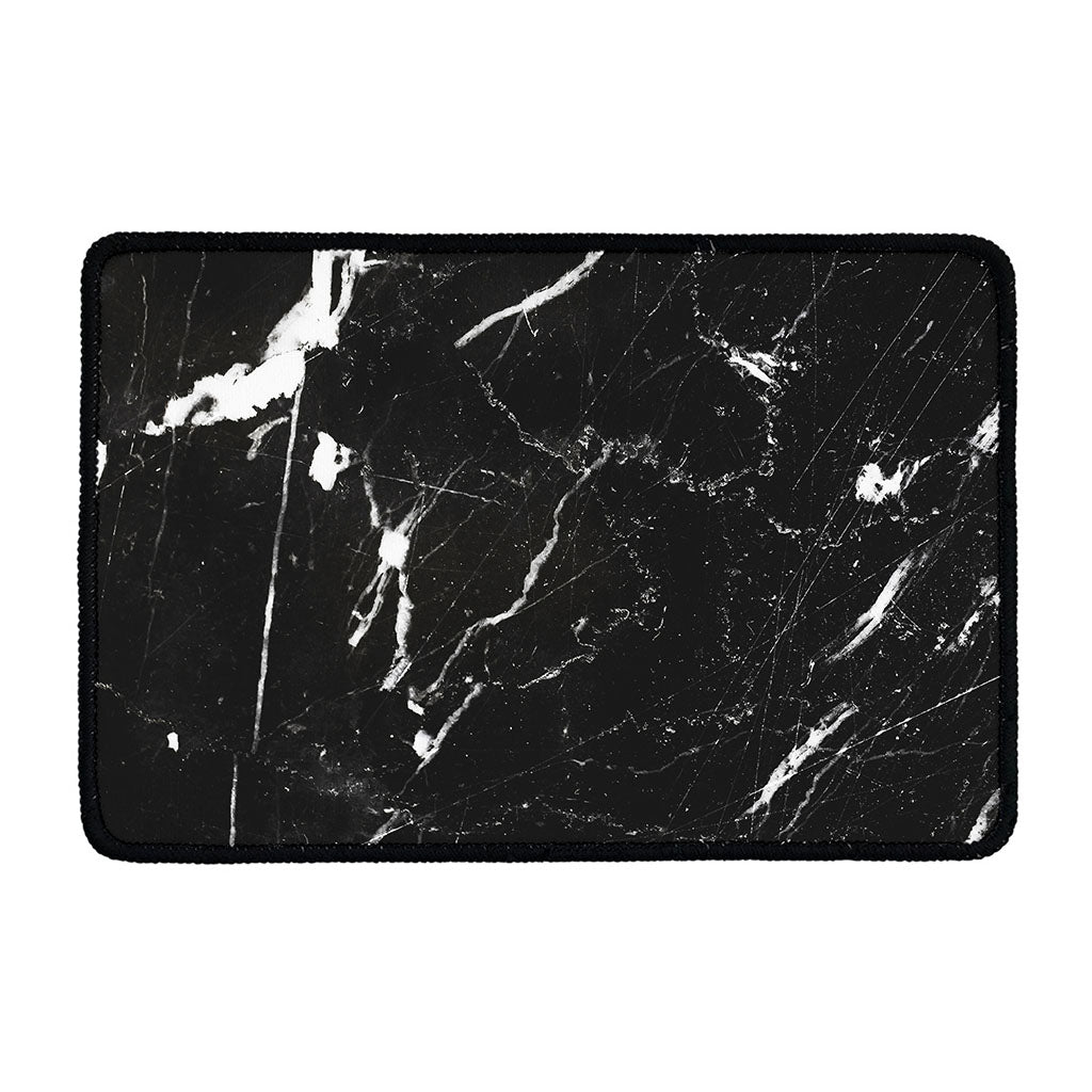 Black White Scratch Marble Print Kitchen Mat