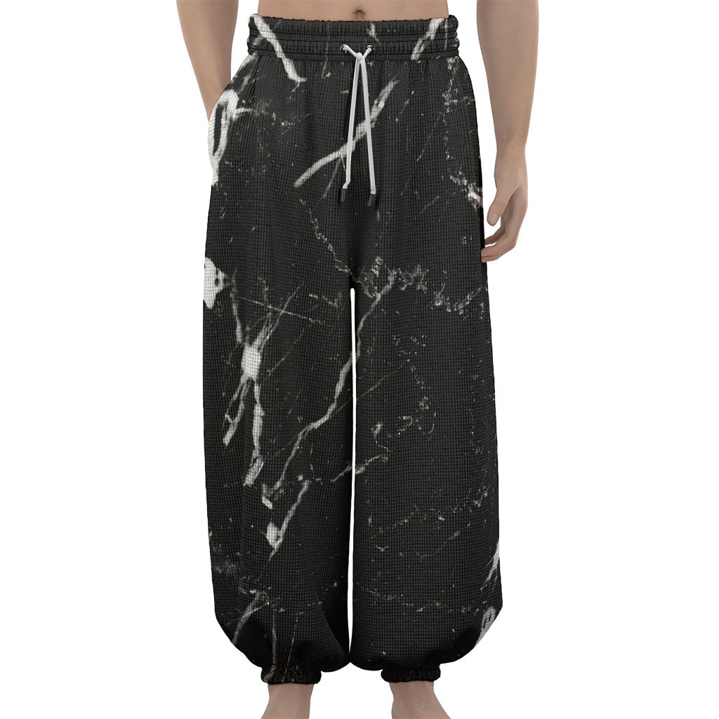 Black White Scratch Marble Print Lantern Pants