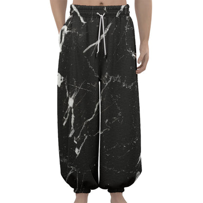 Black White Scratch Marble Print Lantern Pants