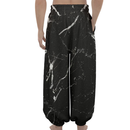 Black White Scratch Marble Print Lantern Pants