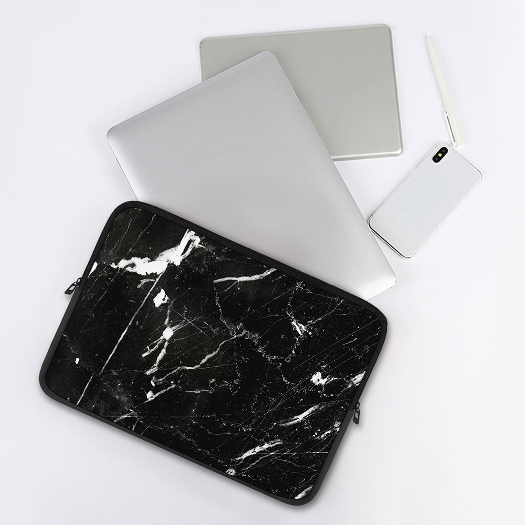 Black White Scratch Marble Print Laptop Sleeve