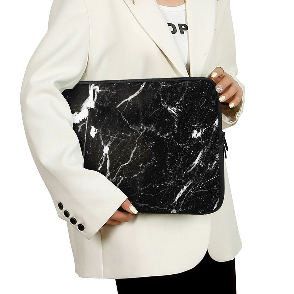 Black White Scratch Marble Print Laptop Sleeve