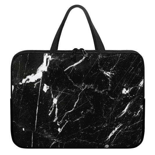 Black White Scratch Marble Print Laptop Sleeve With Handle