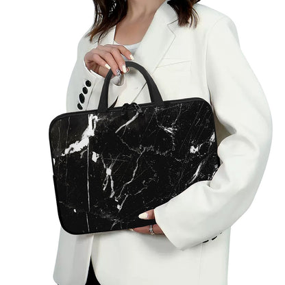 Black White Scratch Marble Print Laptop Sleeve With Handle