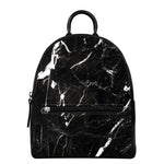 Black White Scratch Marble Print Leather Backpack