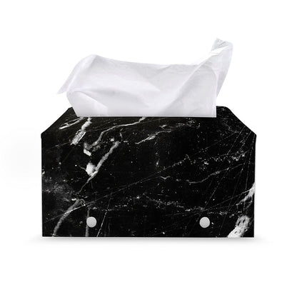 Black White Scratch Marble Print Leather Tissue Box Cover