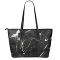 Black White Scratch Marble Print Leather Tote Bag With Zipper