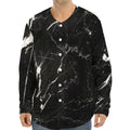 Black White Scratch Marble Print Long Sleeve Baseball Jersey