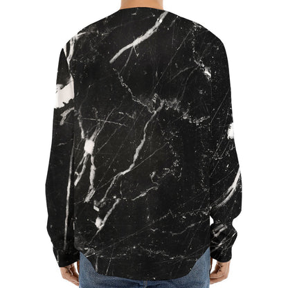 Black White Scratch Marble Print Long Sleeve Baseball Jersey