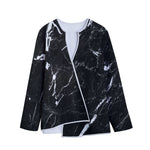 Black White Scratch Marble Print Long Sleeve Short Coat