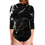 Black White Scratch Marble Print Long Sleeve Swimsuit