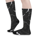 Black White Scratch Marble Print Long Socks