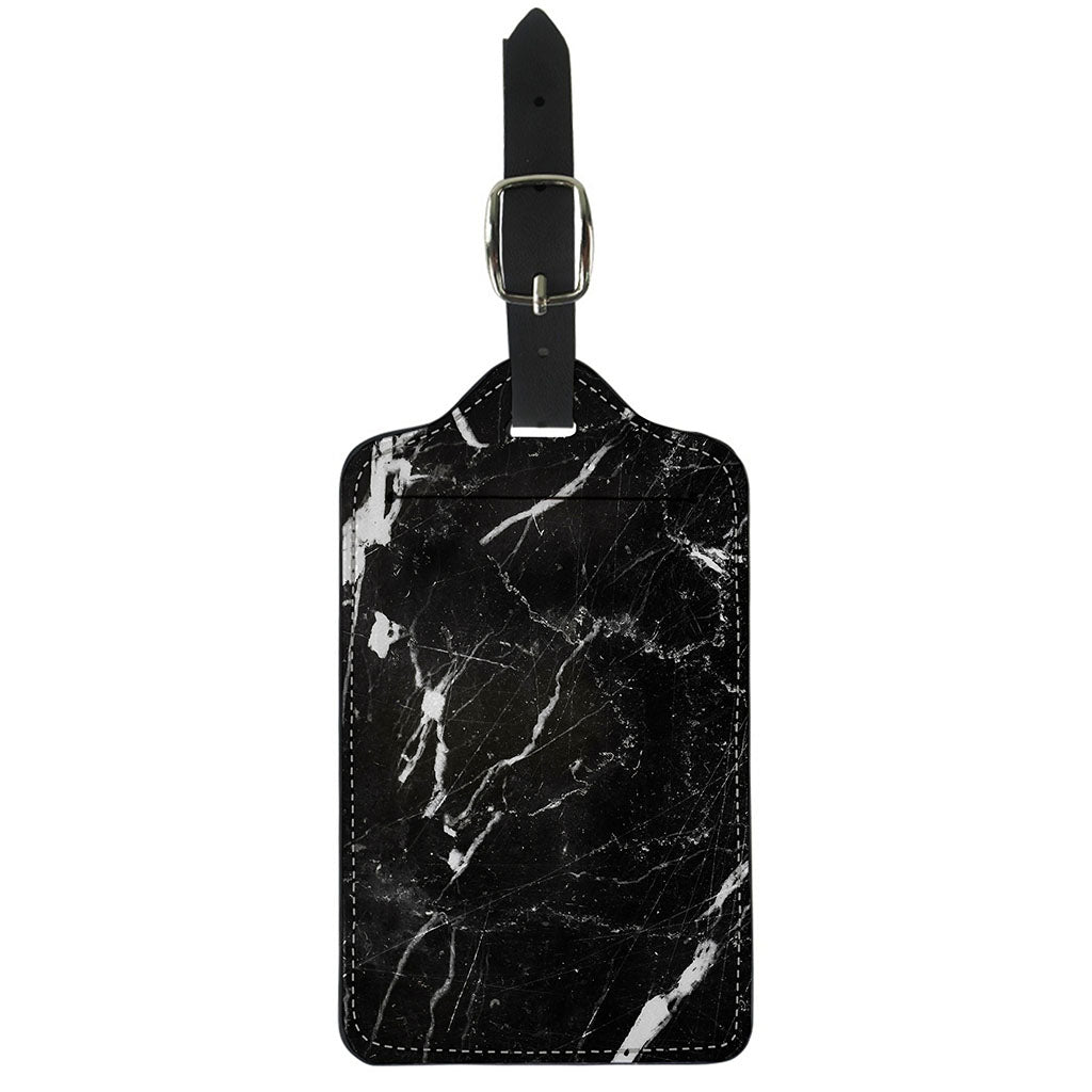 Black White Scratch Marble Print Luggage Tag