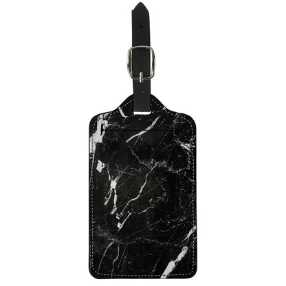 Black White Scratch Marble Print Luggage Tag