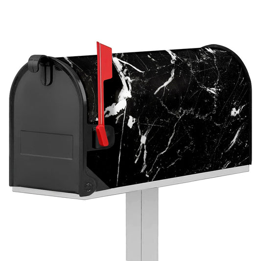 Black White Scratch Marble Print Mailbox Cover