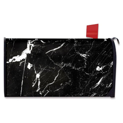 Black White Scratch Marble Print Mailbox Cover